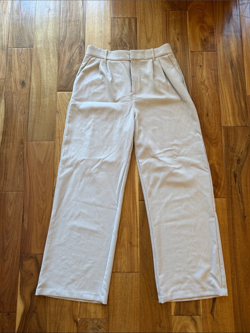 A&F Women’s Light Beige Pleated Wide Leg Dress Pants - Size Large Long!